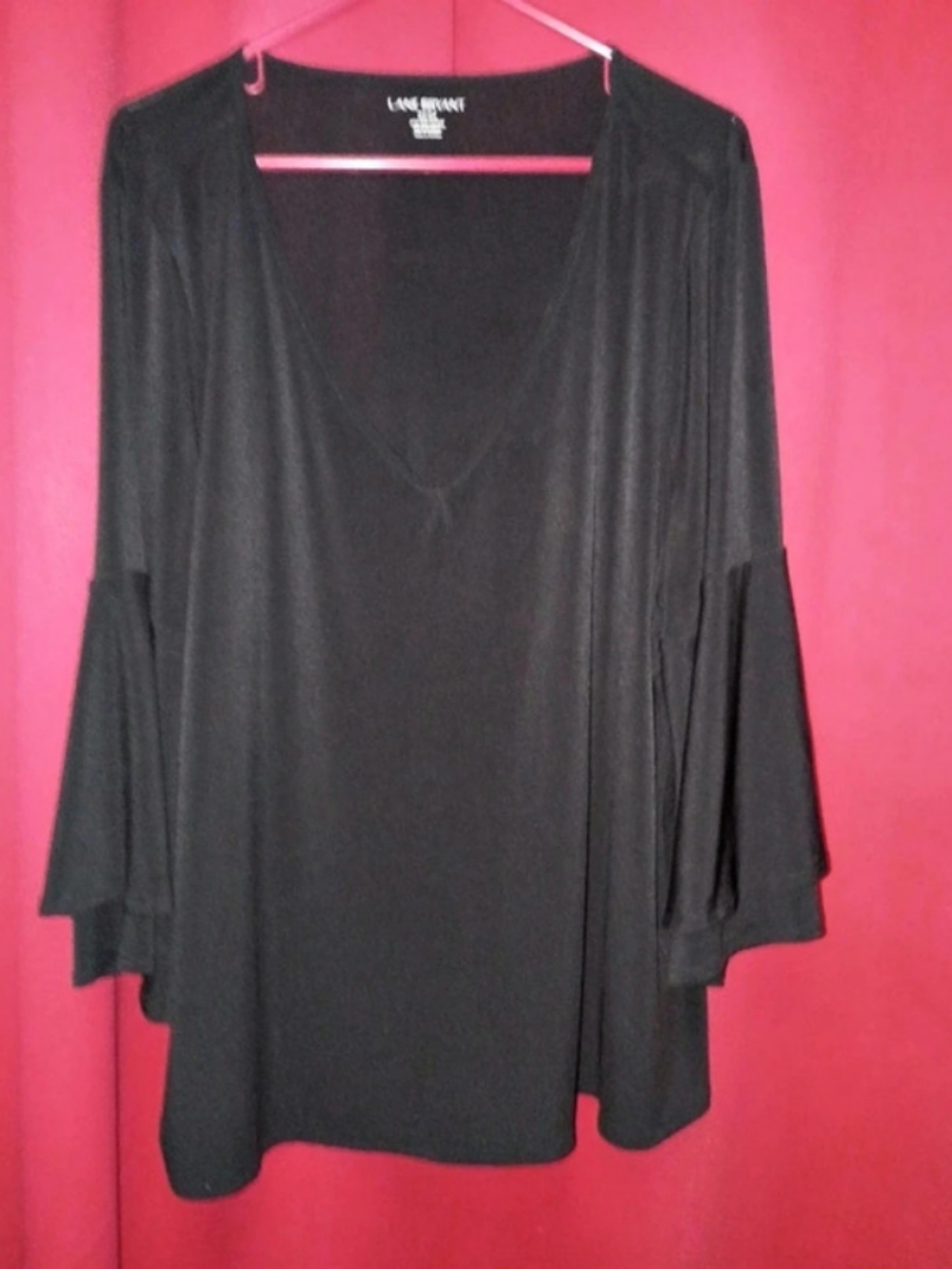 Lane Bryant Black V-Neck Tiered Bell Sleeve Blouse Top Plus Size 22/24